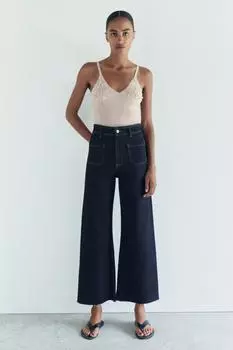 Широкие джинсы с высокой талией ZARA, синий