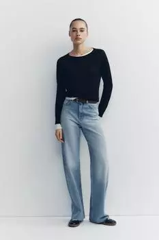 Широкие джинсы с высокой талией ZARA, светло-голубой