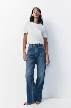 Широкие джинсы с высокой талией ZARA, темно-синий