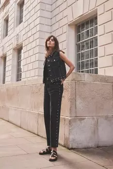 Широкие джинсы с заклепками, выстиранные Mint Velvet, черный