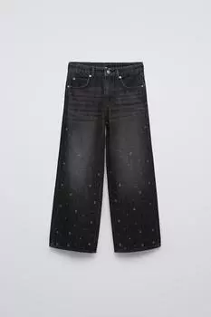 Широкие джинсы с заклёпками ZARA, черный