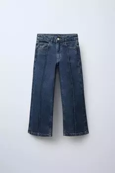 Широкие джинсы с защипами ZARA, синий
