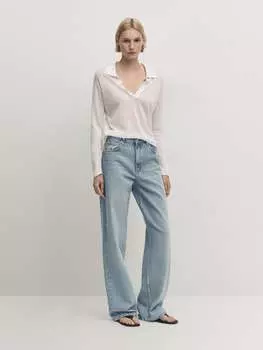 Широкие джинсы с завышенной талией Massimo Dutti, синий