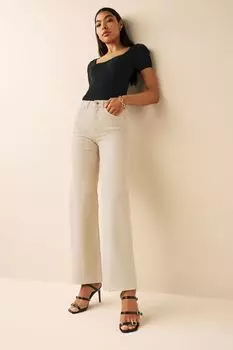 Широкие джинсы с завышенной талией ONLY, бежевый