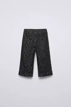Широкие джинсы с животным принтом ZARA, черный