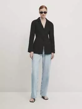 Широкие джинсы со средней посадкой Massimo Dutti, синий
