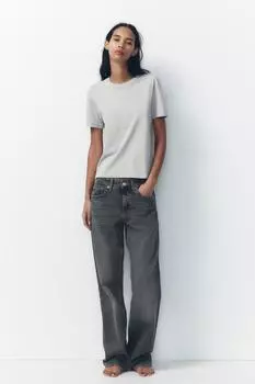 Широкие джинсы со средней талией ZARA, антрацитово-серый