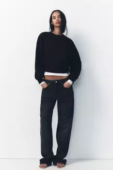 Широкие джинсы со средней талией ZARA, черный