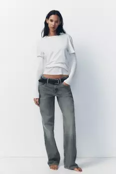 Широкие джинсы со средней талией ZARA, синий/серый