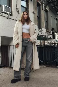 Широкие джинсы со средней талией ZARA, светло-серый