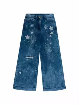 Широкие джинсы со стразами Monnalisa, тёмно-синий