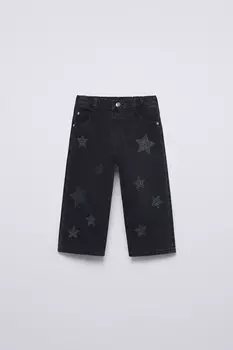 Широкие джинсы со звездами starkly ZARA, черный