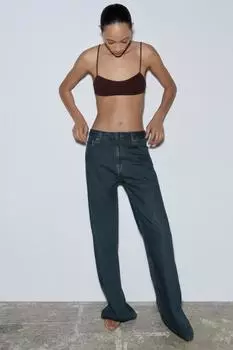 Широкие джинсы средней посадки ZARA, цвет Blue/Grey