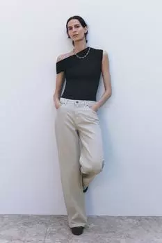 Широкие джинсы средней посадки ZARA, цвет Stone