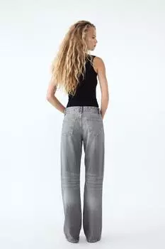 Широкие джинсы средней посадки ZARA, светло-серый