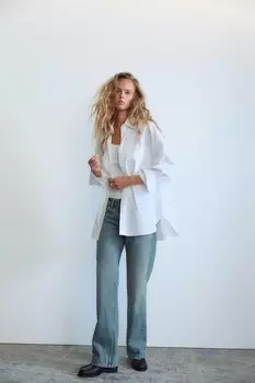 Широкие джинсы trf с низкой посадкой ZARA, синий
