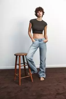 Широкие джинсы trf с низкой посадкой ZARA, светло-синий
