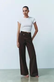 Широкие джинсы TRF с высокой талией ZARA, коричневый