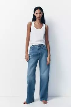 Широкие джинсы trf с высокой талией ZARA, синий