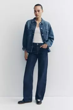 Широкие джинсы trf со средней посадкой ZARA, темно-синий