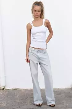 Широкие джинсы trf со средней посадкой ZARA, светло-синий