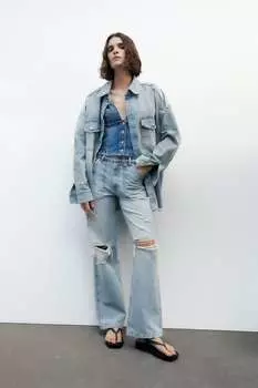 Широкие джинсы trf со средней посадкой ZARA, синий