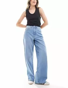 Широкие джинсы Vero Moda Kirsa с высокой талией светло-голубого цвета