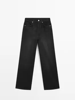 Широкие джинсы в полный рост с завышенной талией Massimo Dutti, черный