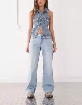 Широкие джинсы Weekday Imoo с заниженной талией в выбеленном синем цвете