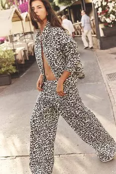 Широкие джинсы Z1975 с животным принтом ZARA, цвет leopard