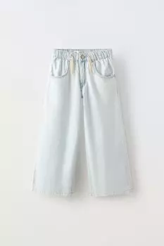 Широкие джинсы ZARA, светло-голубой