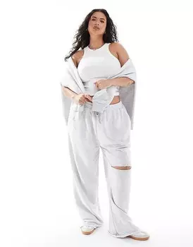 Широкие джоггеры серого цвета с рваными коленями ASOS DESIGN Curve