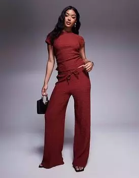 Широкие фактурные брюки ASOS DESIGN коричневого цвета
