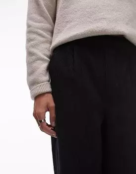 Широкие фактурные брюки черного цвета Topman