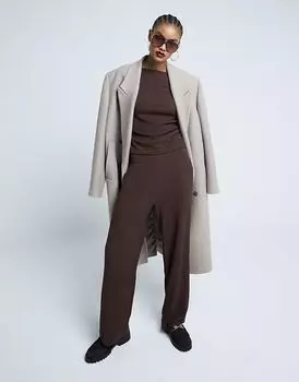 Широкие фактурные брюки River Island темно-коричневого цвета