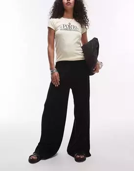 Широкие фактурные брюки Topshop черного цвета