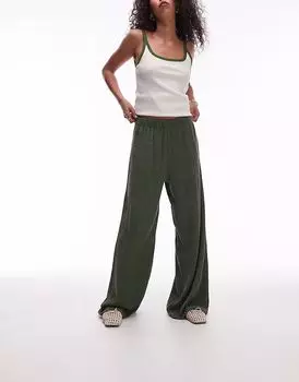 Широкие фактурные брюки Topshop цвета хаки