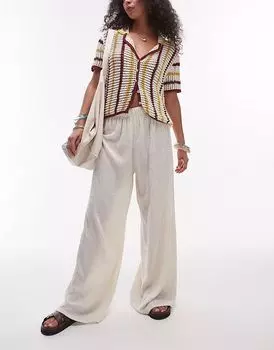 Широкие фактурные брюки Topshop в каменном цвете