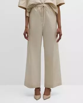 Широкие хлопковые брюки с высокой посадкой и кулиской Toteme, цвет Light Beige