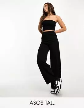 Широкие костюмные брюки из черного трикотажа ASOS DESIGN Tall