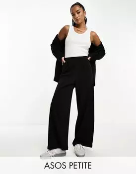 Широкие костюмные брюки из черного трикотажа ASOS DESIGN Petite