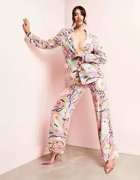 Широкие костюмные брюки с принтом пайеток в стиле 70-х годов ASOS LUXE