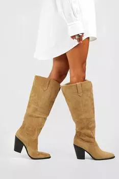 Широкие ковбойские сапоги с напуском boohoo, бежевый