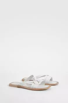 Широкие кожаные мюли с кольцом boohoo, белый