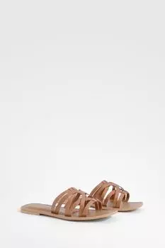 Широкие кожаные мюли в клетку boohoo, коричневый