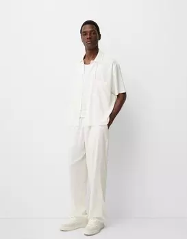 Широкие льняные брюки Bershka, белый