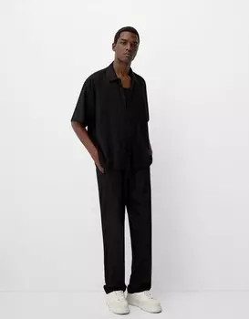 Широкие льняные брюки Bershka, черный