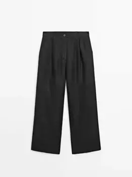 Широкие льняные брюки Massimo Dutti, черный