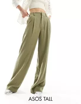 Широкие льняные брюки оливкового цвета ASOS DESIGN Tall