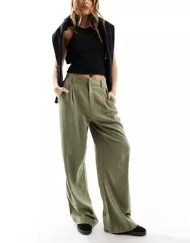 Широкие льняные брюки оливкового цвета ASOS DESIGN